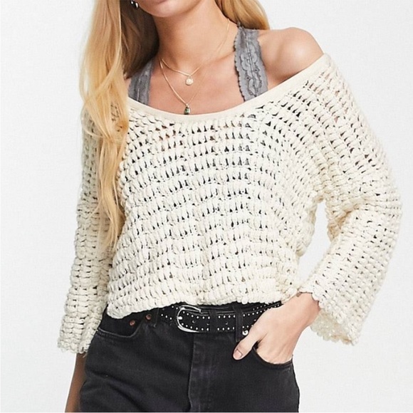 Free People FP Beach Coxy Knit Lightweight Sweater Ivory Medium - Picture 1 of 14
